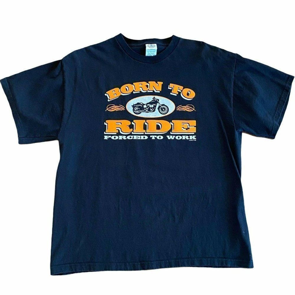 Born to Ride Forced to Work Mens T-Shirt Black L‎